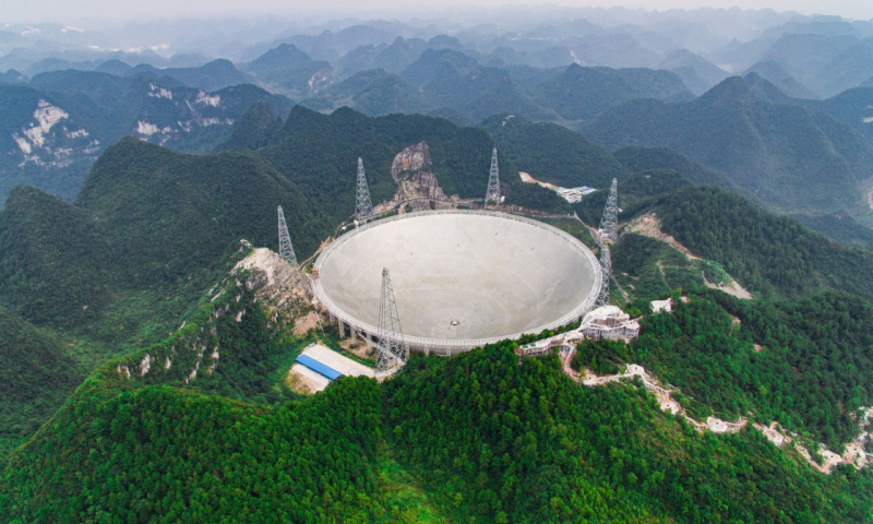 这是2016年9月7日拍摄的FAST工程全景。被誉为“天眼”的国家重大科技基础设施500米口径球面射电望远镜2016年9月25日落成启用。（新华社记者 刘续 摄）
