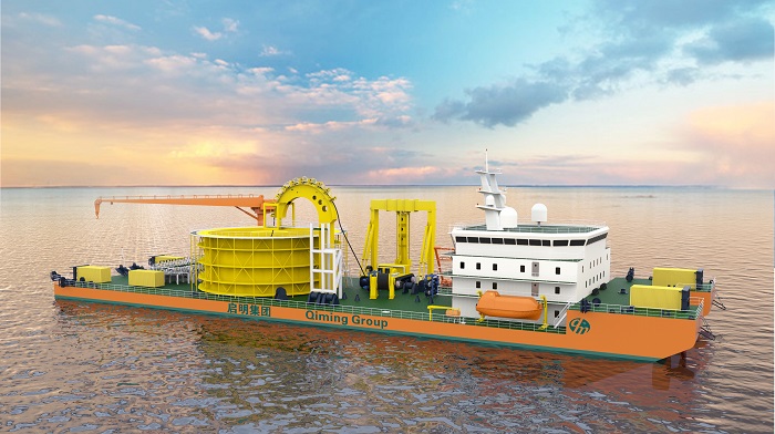 国内首制5000吨新型海底电缆施工船成功出坞